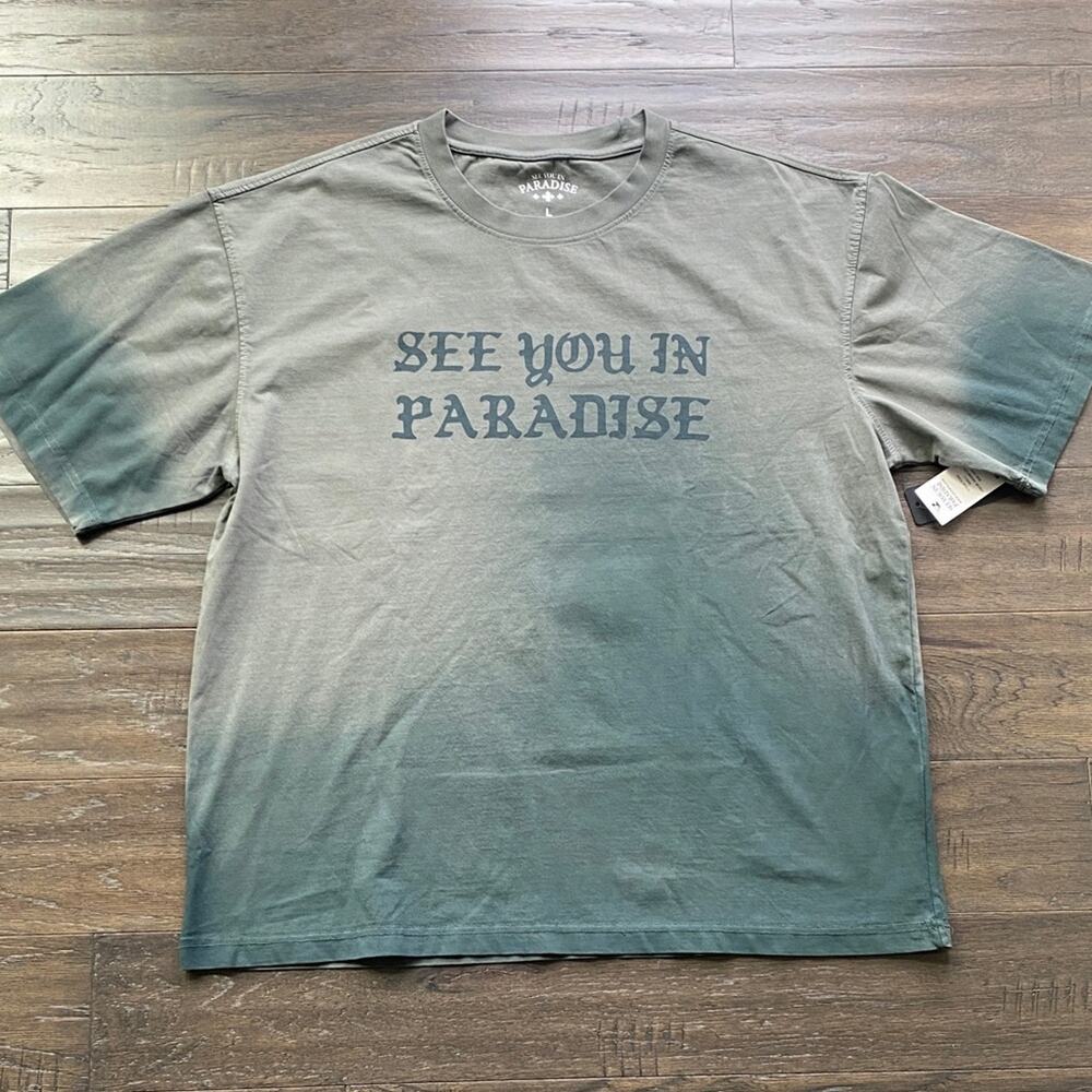 See You In Paradise Graphic T-Shirt Mens Sz Large Green Ombré Short Sleeve